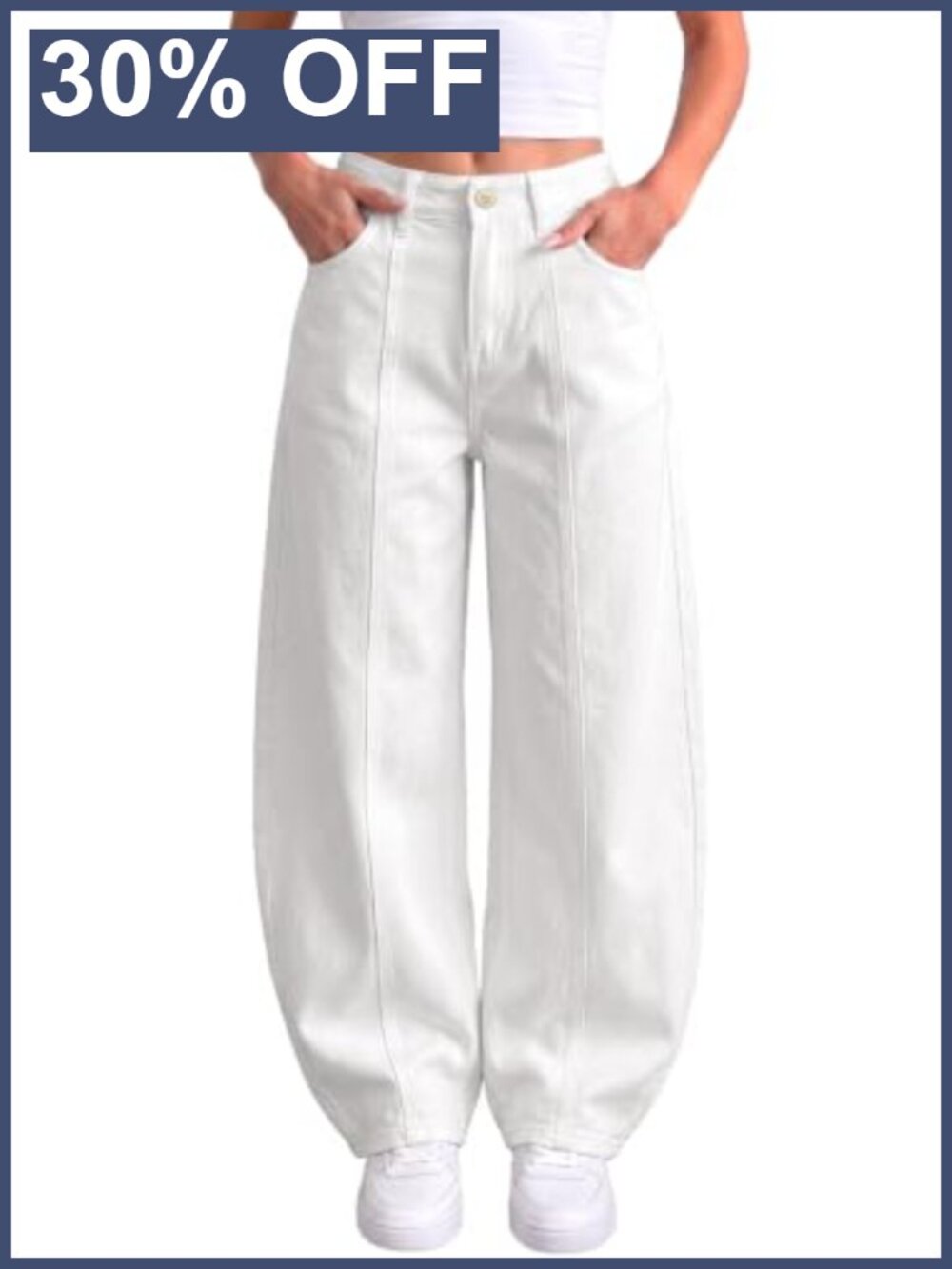 Wide Leg High Waisted Baggy Barrel Jeans Stretchy Front Seam Denim Pants